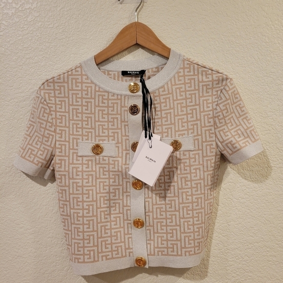 Balmain Crop Short Sleeve Cardigan Sweater NWT - Picture 4 of 13